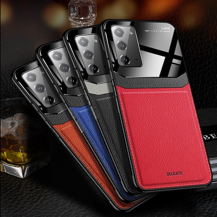 เคส Samsung Galaxy Note 20 Ultra / Note 20 Ultra 5G #เคสฝาหลังไฮบริด PU +TPU + glass สีทูโทน Shockproof Leather Mirror Glass Silicone Phone Back Cover