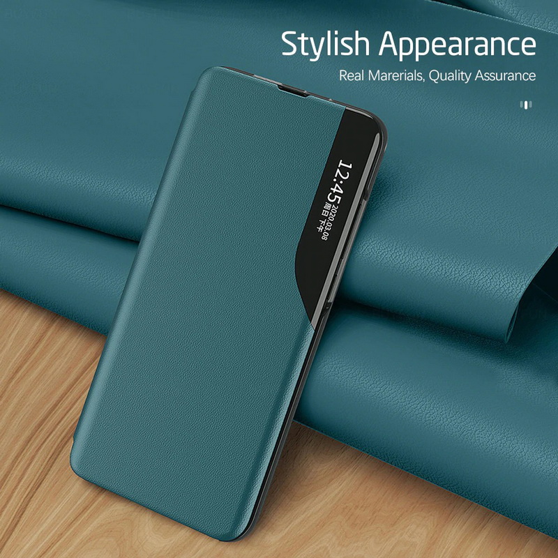 เคส Samsung Galaxy Note 10 Lite #เคสฝาพับเคลือบผิวหนัง PU มีช่องวิวด้านข้างพับวางตั้งได้ Smart Flip kickstand leather Cover