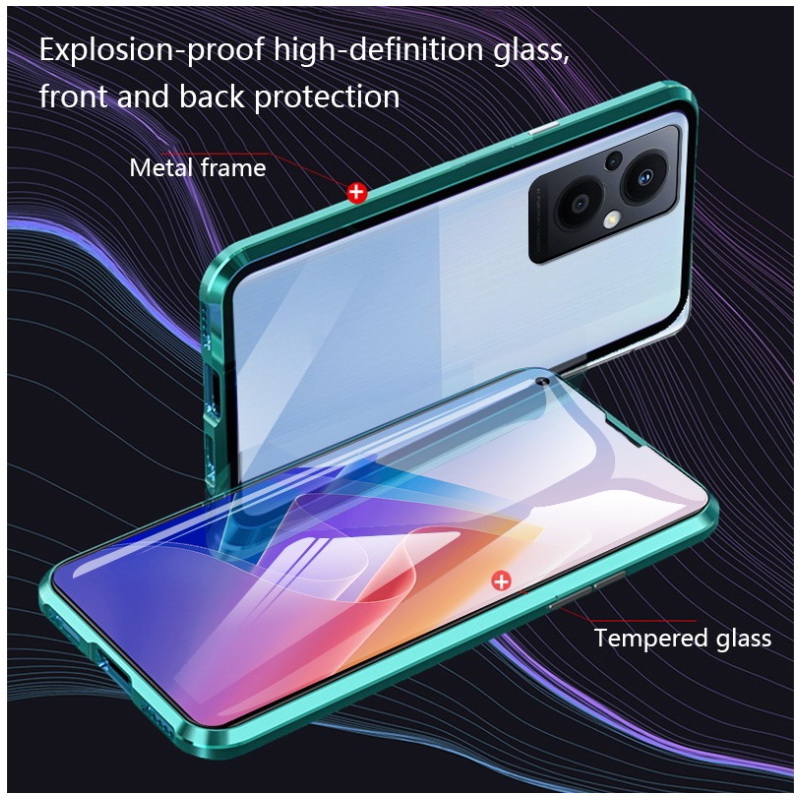 เคส OPPO Reno 7z 5G #เคสฝาครอบกระจกขอบโลหะดูดซับแม่เหล็ก Fully Protection Magnetic Adsorption Glass Metal Phone Protective