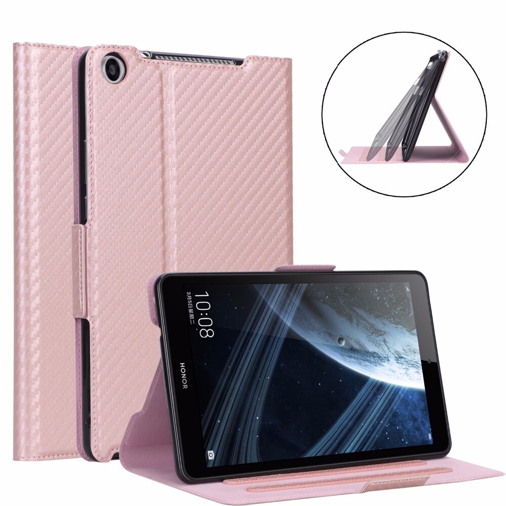 Case Huawei MediaPad M5 Lite 8 #เคสฝาพับลาย Carbon Fiber Texture Magnetic Leather Shell มีช่องใส่การ์ด