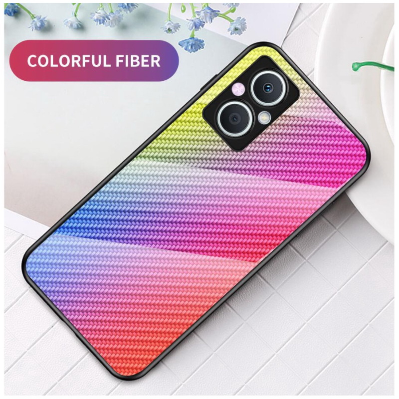 เคส OPPO Reno 7z 5G #เคสฝาหลัง Gradient Color ลายคาร์บอนไฟเบอร์ Carbon fiber texture Glass Hybrid Soft Silicone Cover