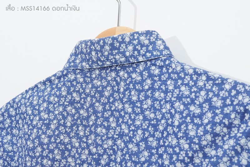 เสื้อเชิ้ตน้ำเงินลายดอก สำหรับเด็ก 8 ถึง 16 ปี