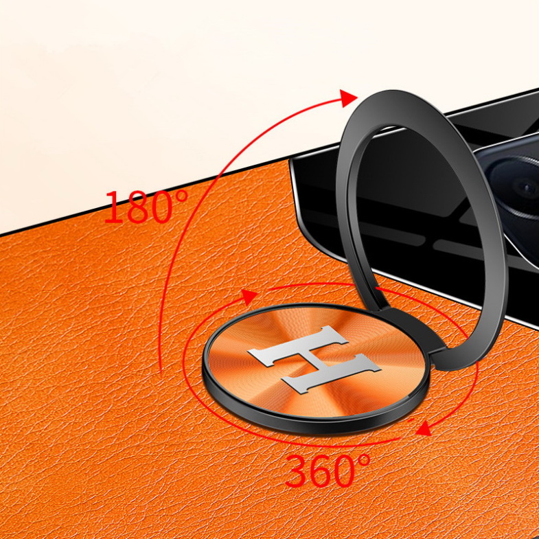 เคส OPPO Reno 5 5G #เคสฝาหลังไฮบริด PU +TPU + glass สีทูโทนมีแหวนสวมนิ้ว Shockproof Leather Mirror Glass Silicone Phone Back Cover