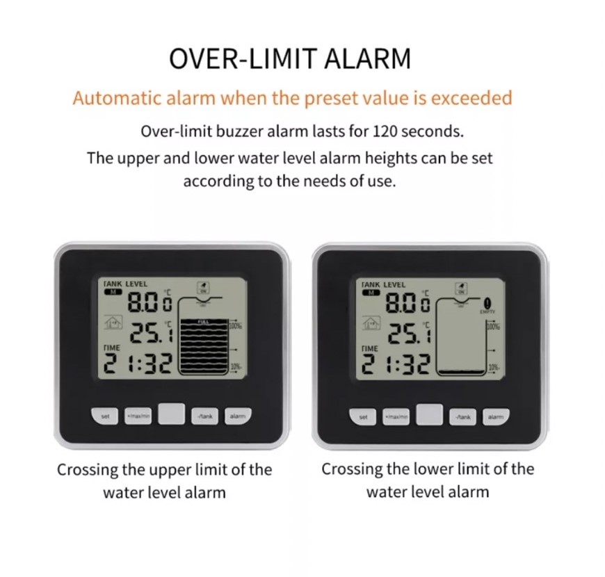 เซนเซอร์วัดความลึกและอุณหภูมิ Wireless Water Tank Liquid Depth Meter Ultrasonic Temperature sensor display, 3.3 inch