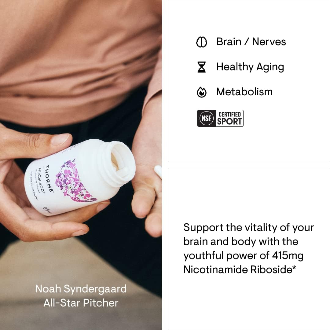 (Pre Order) Thorne Research® NiaCel 200 Nicotinamide Riboside 60 Capsules อาหารเสริม สำหรับผู้สูงวัย เพิ่มพลังงาน