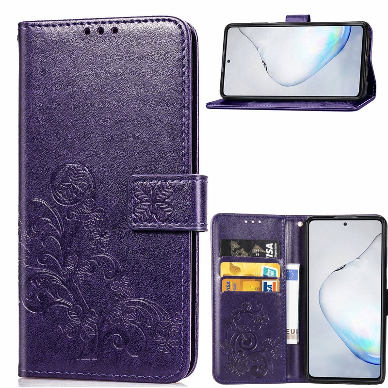 Case Samsung Galaxy Note 10 Lite #เคสแบบฝาพับมีช่องใส่บัตร Imprint Clover Pattern Leather Wallet