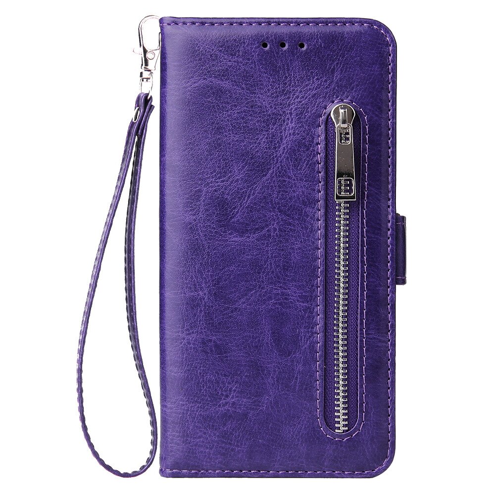 Case Samsung Galaxy A10 #เคสฝาพับแบบกระเป๋าสตางค์มีซ่องซิป Zipper Pocket Wallet Stand Flip Leather Phone Shell with Strap