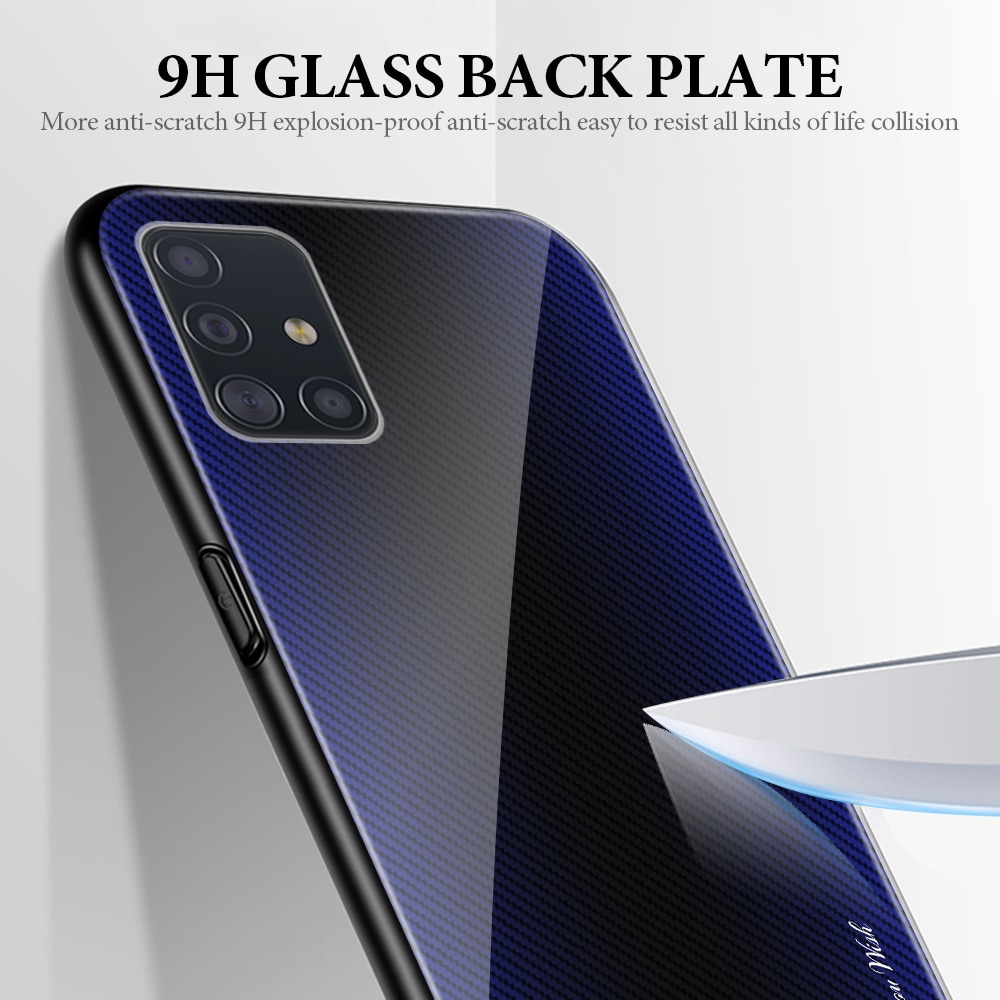 Case Samsung Galaxy A51 #เคสฝาหลังด้านหลังผิวกระจกนิรภัยไล่ระดับสีขอบนิ่ม Gradient Tempered Glass Back + Soft TPU Edge