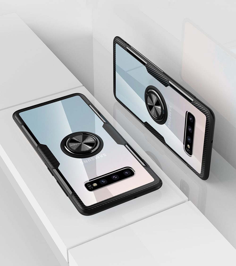 Case Samsung Galaxy S10+ #เคสฝาหลังมีแหวนสวมนิ้ว Finger Ring Kickstand Acrylic Tempered Glass + TPU
