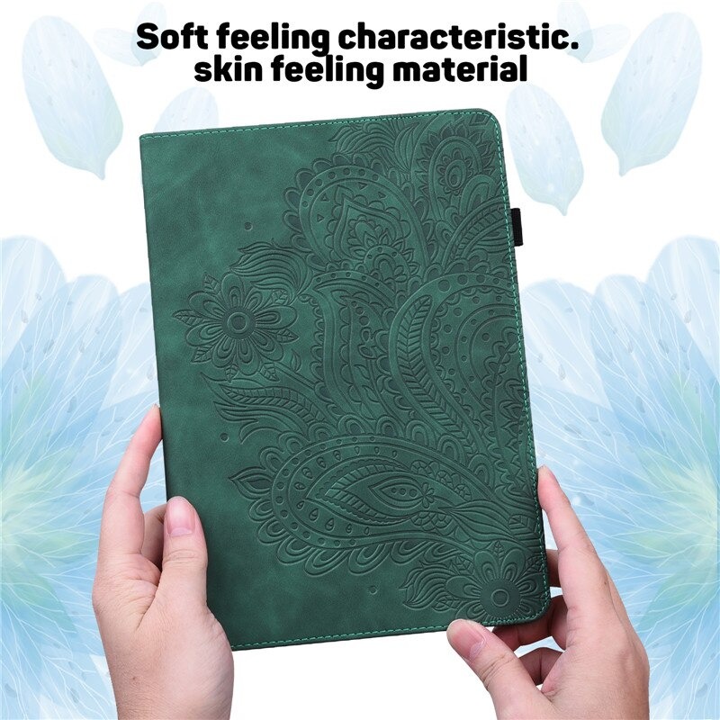เคส Samsung Galaxy Tab S6 Lite 10.4 SM-P610 P615 P617 #เคสแบบฝาพับหนัง PU พิมพ์ลาย 3D Flower Embossed Tablet Flip Stand Soft TPU Back