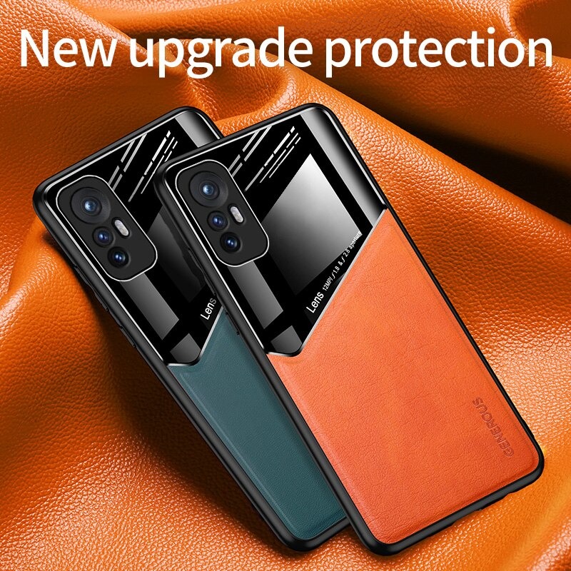 เคส Xiaomi 12 Pro #เคสฝาหลังไฮบริด PU +TPU + glass สีทูโทน Shockproof Leather Mirror Glass Silicone Phone Back Cover