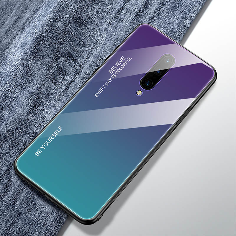 Case OnePlus 7 Pro #เคสฝาหลัง กระจกสีไล่โทนสี Glass + PC + TPU Hybrid Case