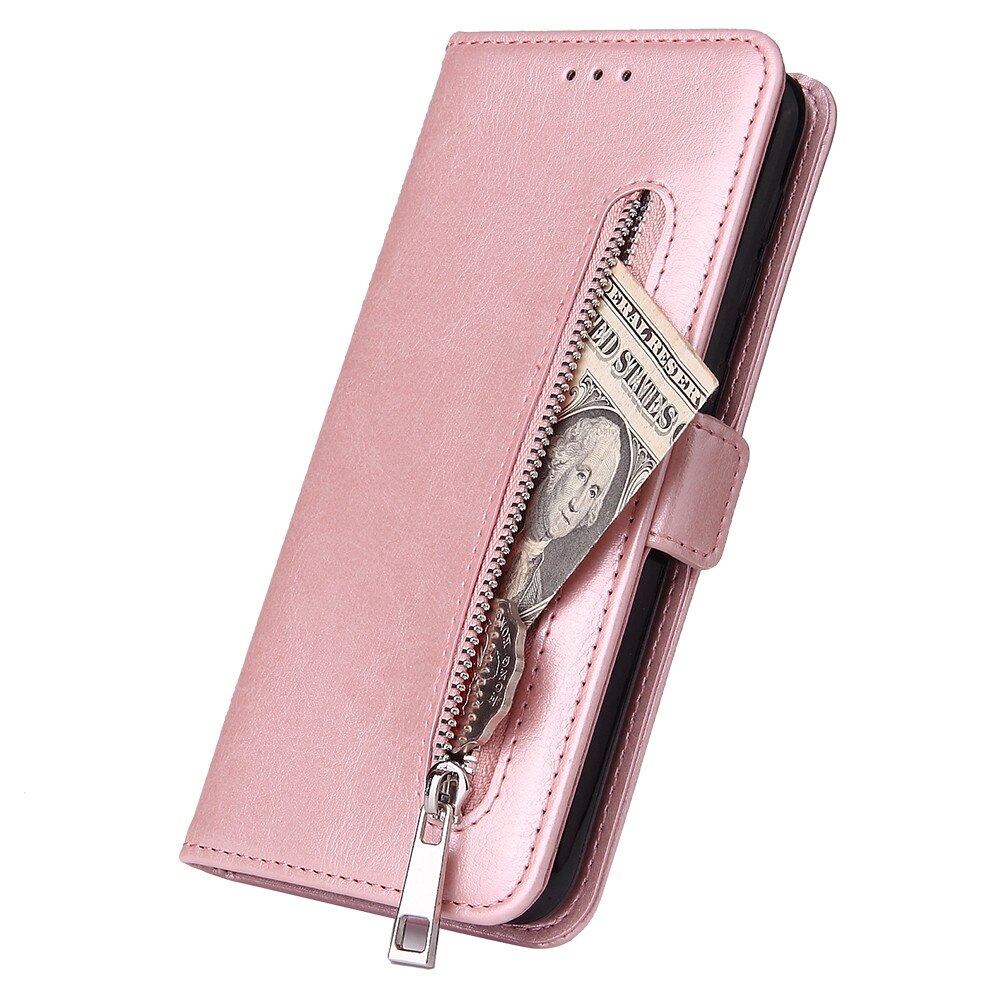 Case Samsung Galaxy A10 #เคสฝาพับแบบกระเป๋าสตางค์มีซ่องซิป Zipper Pocket Wallet Stand Flip Leather Phone Shell with Strap