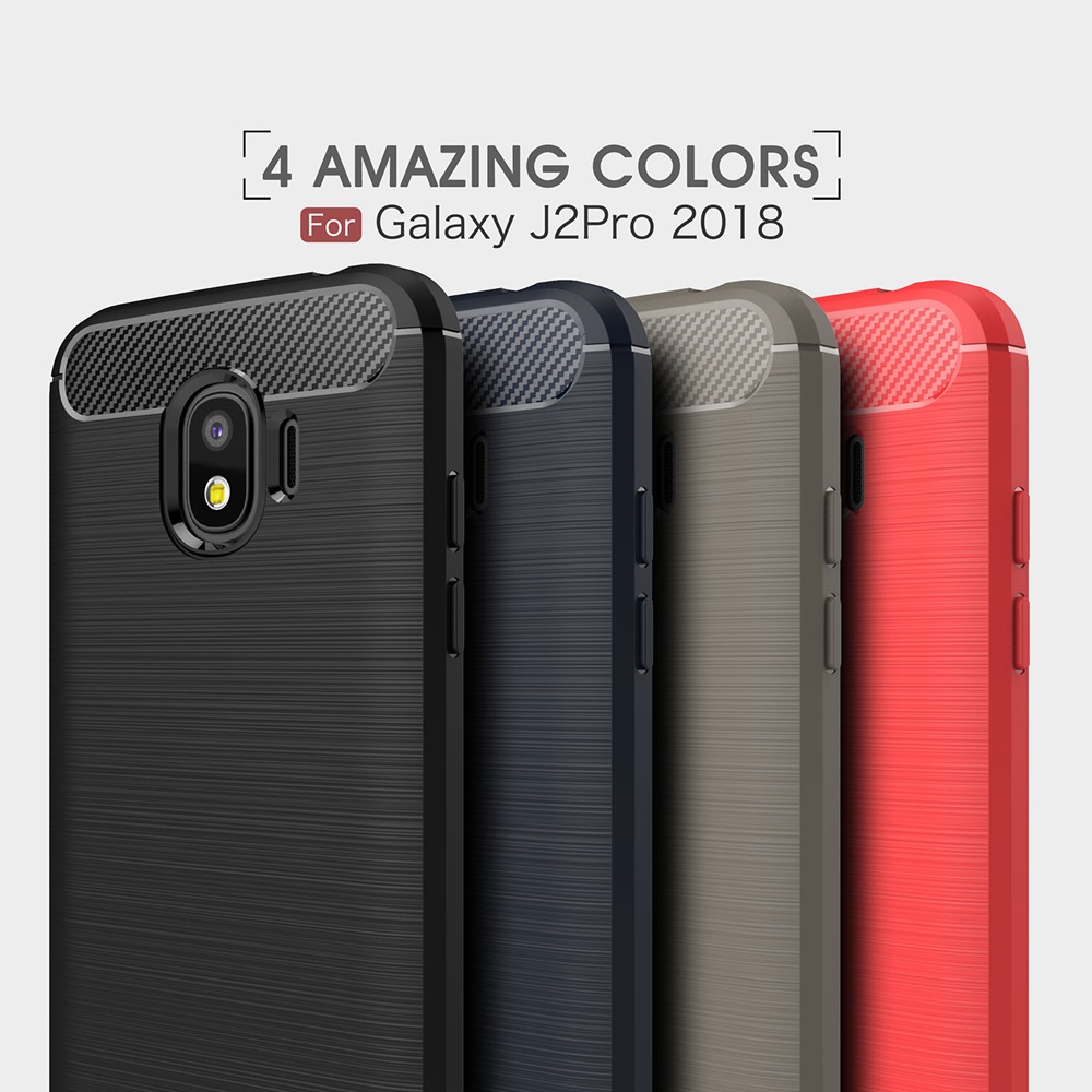 เคส Samsung Galaxy J2 Pro 2018 #เคสฝาหลัง TPU นิ่มคาร์บอนไฟเบอร์แบบผิวขัดแปรง