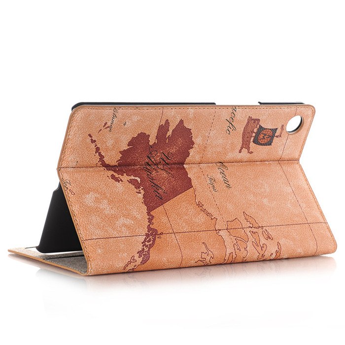 Case Huawei MediaPad M5 Lite 8 #เคสฝาพับหนัง PU พิมพ์รูปแบบแผนที่ Map Pattern Stand Wallet Leather