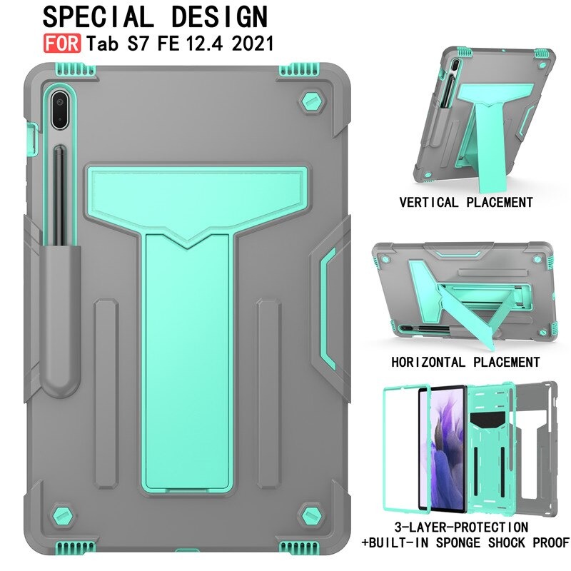 เคส Samsung Galaxy Tab S7 FE 12.4"(T730,T736) #เคสฝาหลังกันกระแทกมีขาตั้ง Kickstand PC Silicone Armour Defender