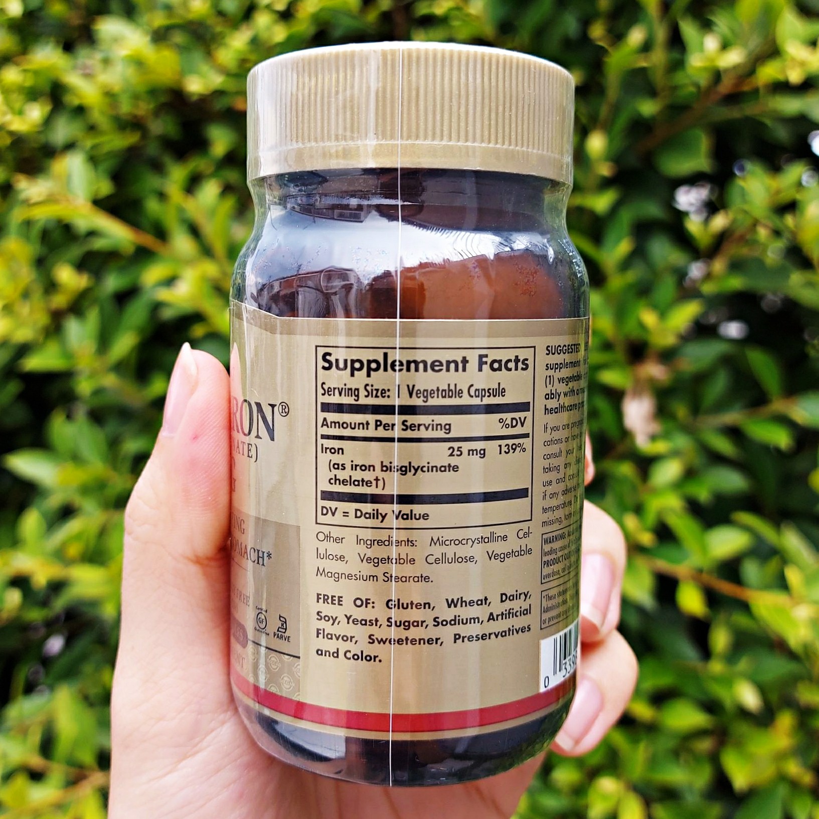 ธาตุเหล็ก Gentle Iron 25 mg 90 Vegetable Capsules (Solgar®) สูตรอ่อนโยนต่อกระเพาะอาหาร