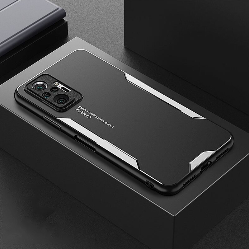 เคส Redmi Note 10 4G #เคสฝาหลังไฮบริด Metal +TPU Shockproof metal back plate Phone Back Cover