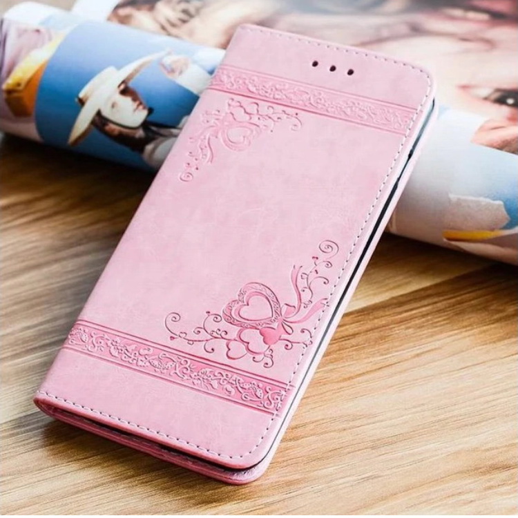 Case Samsung Galaxy S10 Plus #เคสฝาพับปั้มลายหัวใจ Imprint Heart PU Leather Stand Wallet Case