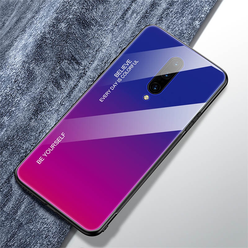 Case OnePlus 7 Pro #เคสฝาหลัง กระจกสีไล่โทนสี Glass + PC + TPU Hybrid Case