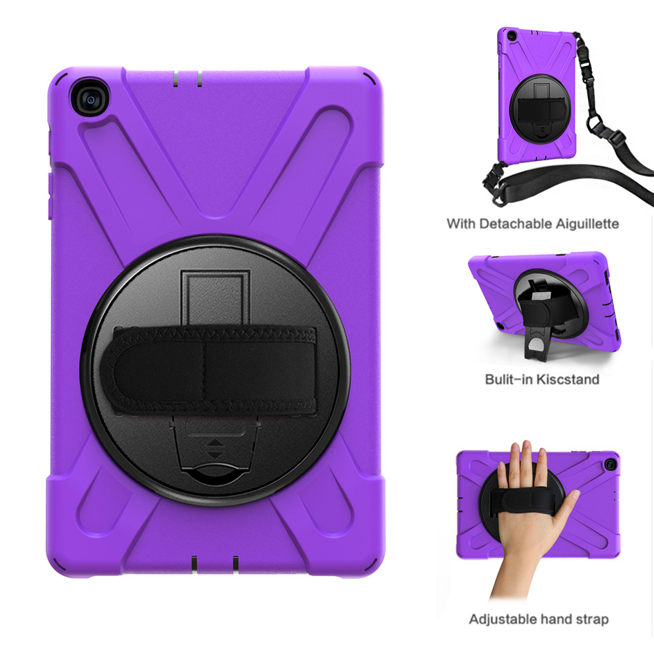 เคส Samsung Galaxy Tab A 8.0 (2019) with S Pen SM-P200,SM-P205 #เคสฝาหลังกันกระแทก X-Shape 360 Degree Rotary Kickstand PC + Silicone มีสายคล้องมือ มีสายคล้องคอ