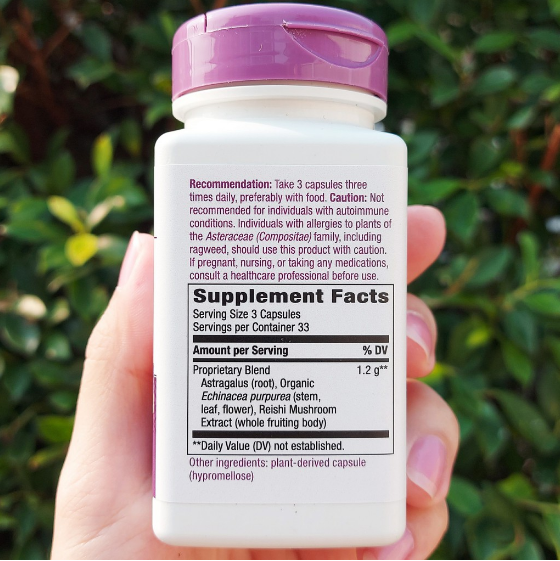 Nature's Way® Echinacea Astragalus & Reishi 1200 mg 100 Vegan Capsules เอ็กไคนาเซีย แอสทรากาลัส และเห็ดหลินจือ เสริมสร้างความแข็งแรงของร่างกาย