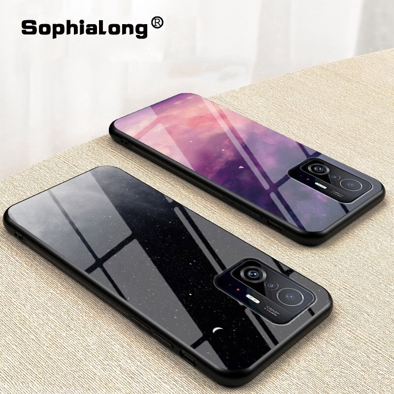 เคส Xiaomi 11T / 11T Pro #เคสฝาหลัง Gradient Color Glass + PC + TPU Hybrid Case
