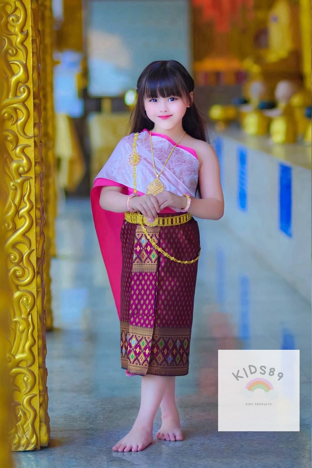 ชุดไทยเด็กหญิง สไบ2ชั้นทูโทนกับผ้าถุง