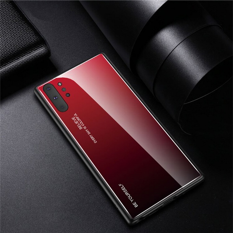 เคส Samsung Galaxy Note 10+ #เคสฝาหลัง กระจกสีไล่โทนสี Glass + PC + TPU Hybrid Case