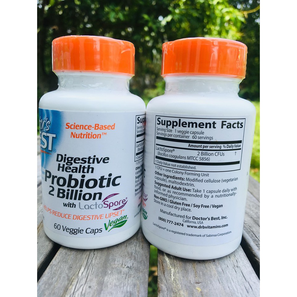 Digestive Health with LactoSpore® Probiotics 2,000 ล้านตัว 60 Veggie Caps (Doctor's Best) พรีเมียม โปรไบโอติกส์