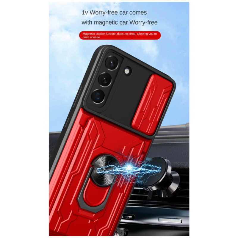 Case Samsung Galaxy S21 FE 5G #เคสฝาหลังกันกระแทก Hybrid Case มัลติฟังก์ชั่นมีแหวนสวมนิ้วแผ่นสไลด์ปิดเลนส์กล้องได้