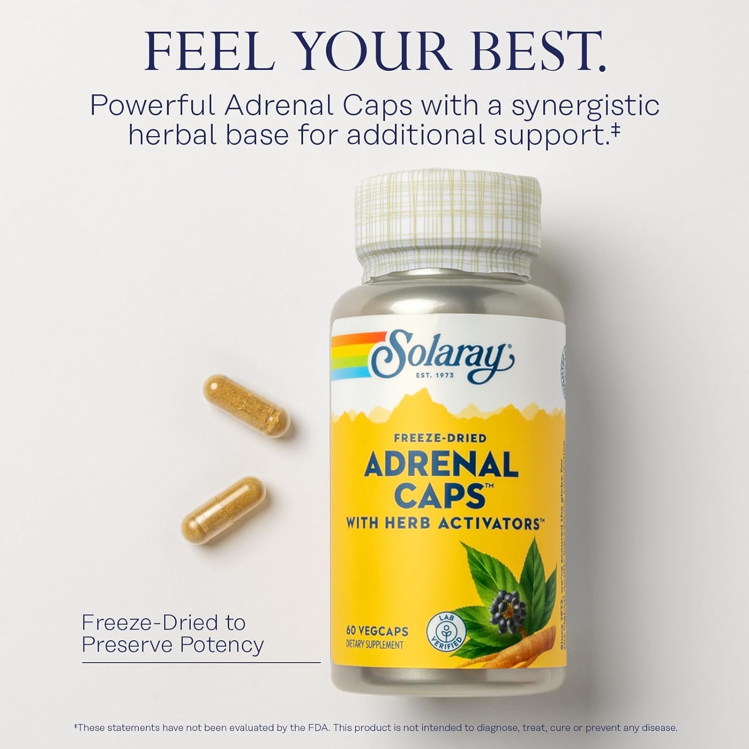 Solaray® Adrenal Caps 60 VegCaps ผลิตภัณฑ์เสริมอาหาร อะดรีนัล