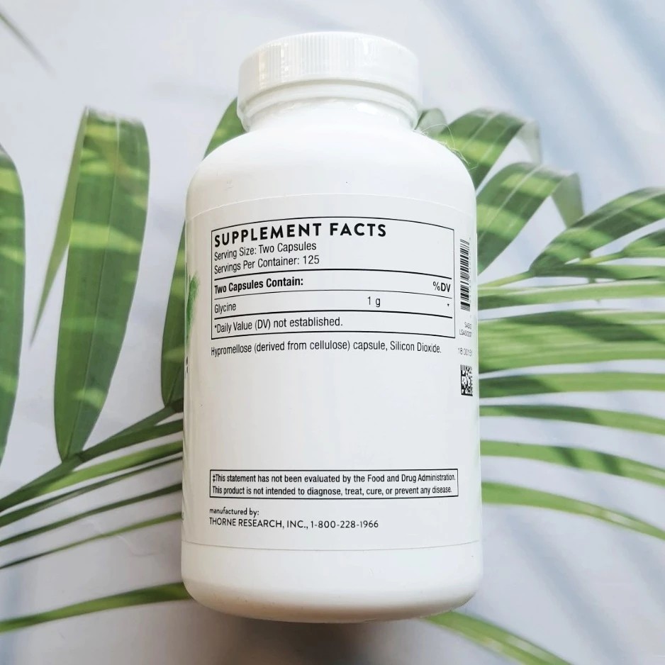 THORNE® Glycine 250 Capsules ไกลซีน กรดอะมิโน ช่วยผ่อนคลาย ขับสารพิษ และกระตุ้นการทำงานของกล้ามเนื้อ
