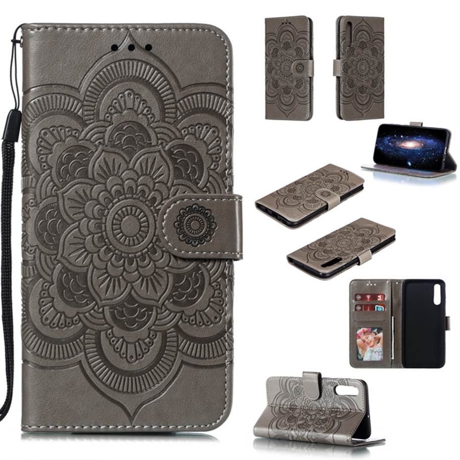 Case Samsung Galaxy A70 #เคสฝาพับหนัง PU ปั้มลาย Imprint Mandala Flower