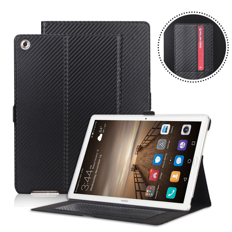 Case Huawei MediaPad M5 Pro 10.8 นิ้ว #เคสฝาพับลาย Carbon Fiber Texture Magnetic Leather Shell มีช่องใส่การ์ด