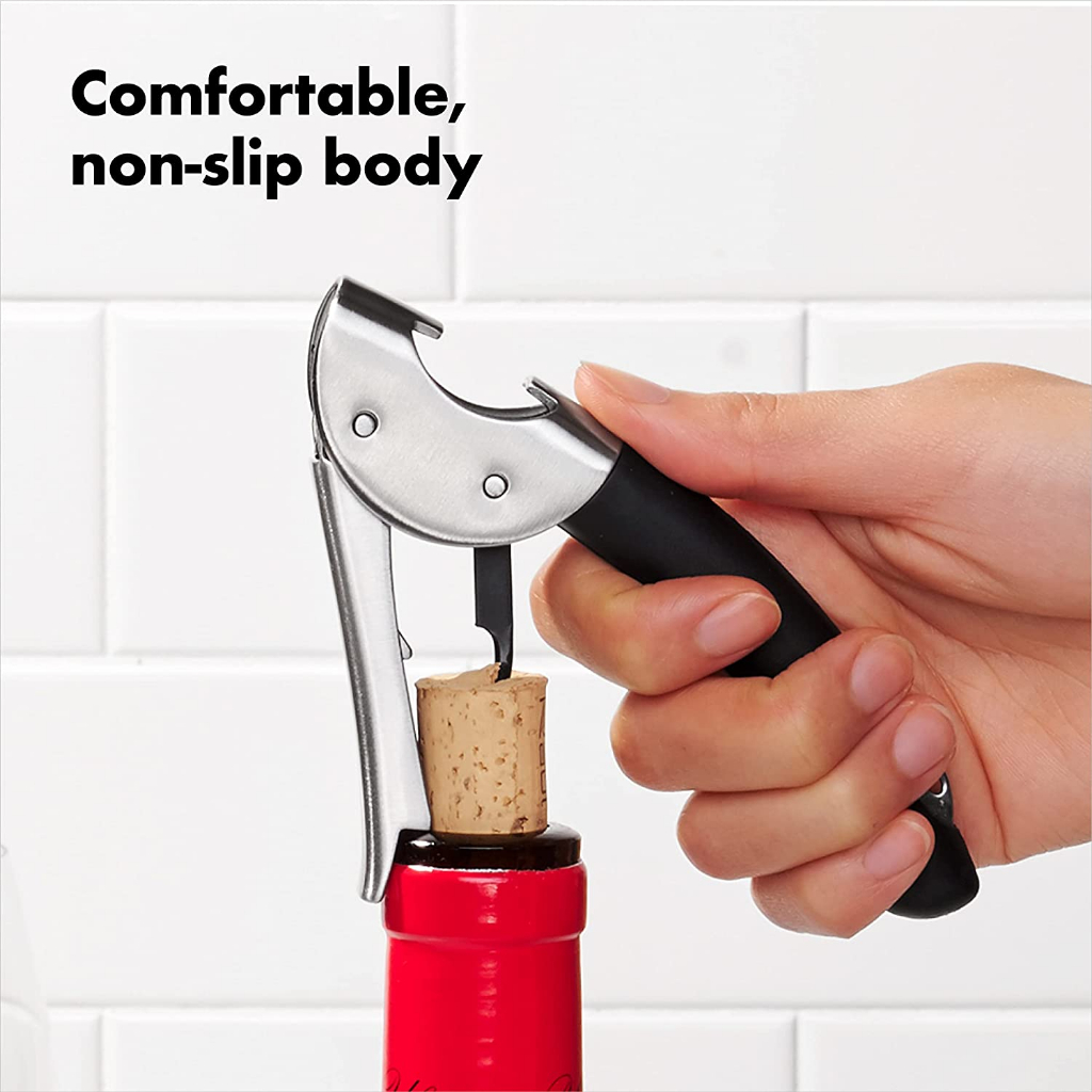 OXO® Steel Double Lever Waiter's Corkscrew Silver/Black ที่เปิดขวดไวน์ ที่เปิดจุกคอร์กขวดไวน์ แบบพกพา