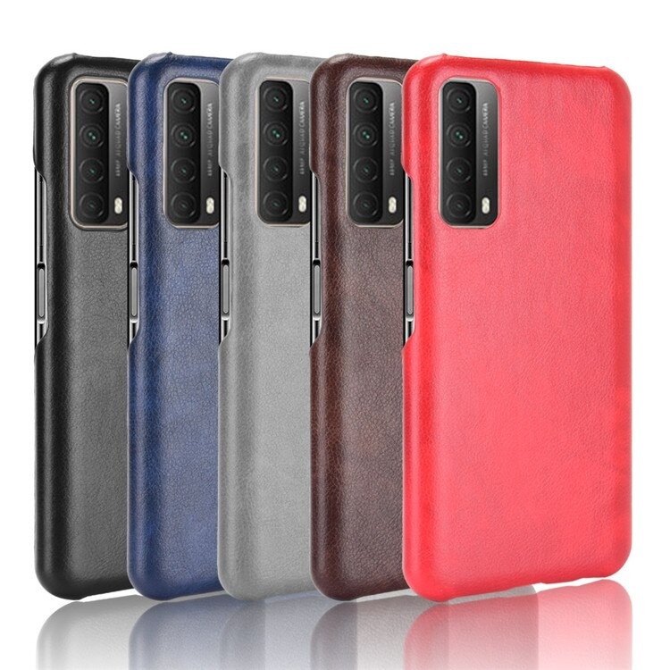 เคส Huawei Y7a #เคสฝาหลังพลาสติกแข็งเคลือบหนัง PU ลายผิวลิ้นจี่ Litchi Skin Leather Coated