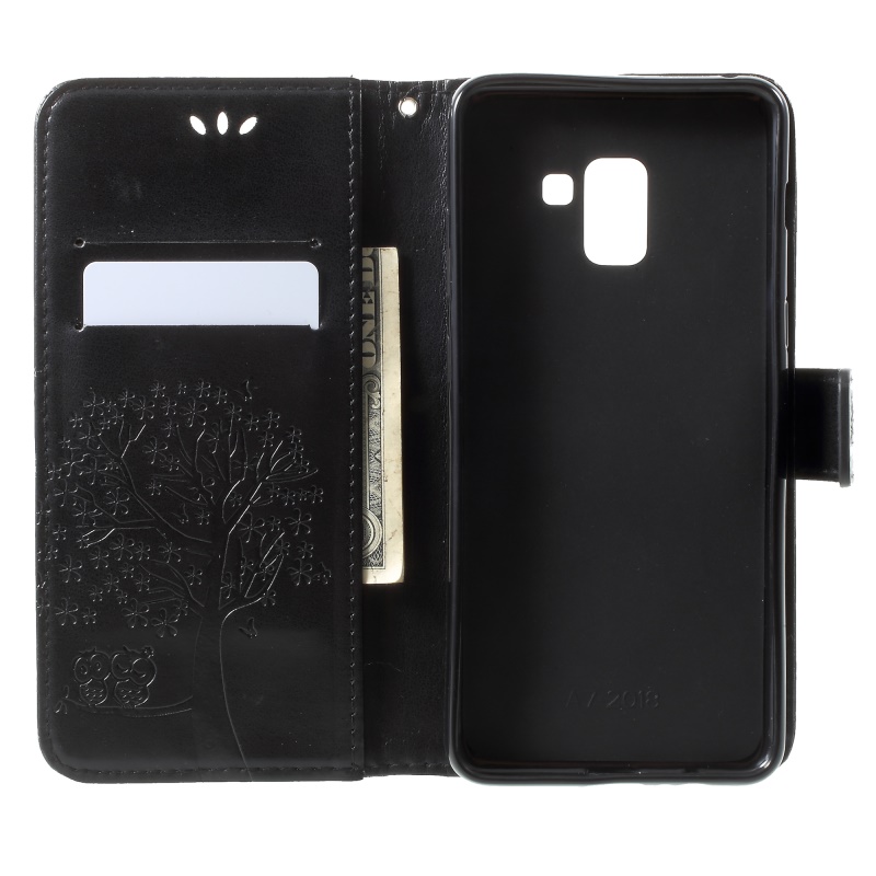 เคส Samsung Galaxy A8 (2018) #เคสฝาพับพิมพ์ลายต้นไม้นกฮูกกระเป๋าสตางค์ Imprint Tree and Owls Wallet PU Leather