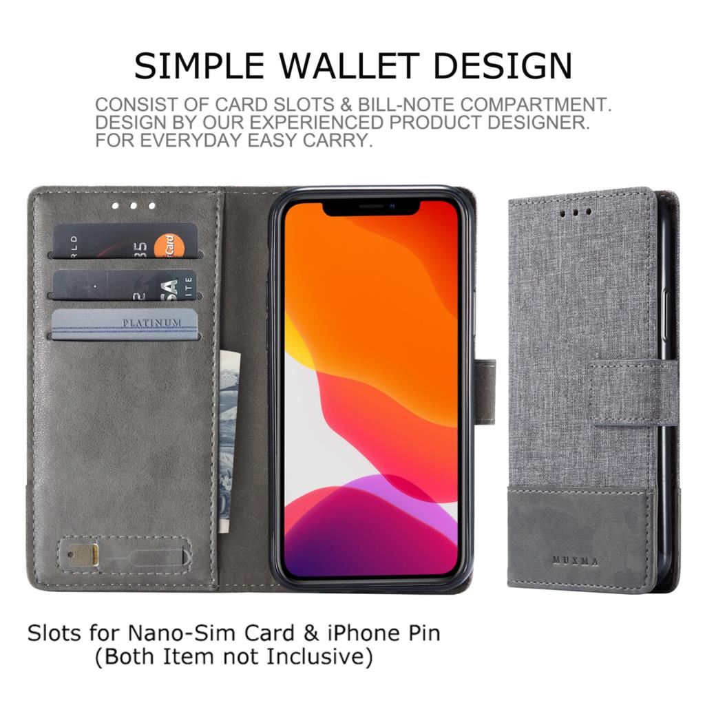 Case Samsung Galaxy Note 10 lite #เคสแบบฝาพับ MUXMA หนัง PU ออกแบบสีทูโทนตัดลายผ้า Canvas Splicing