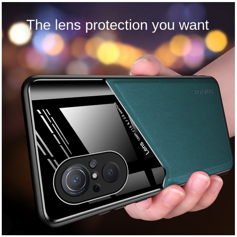 เคส Huawei Nova 9 SE #เคสฝาหลังไฮบริด PU +TPU + glass สีทูโทน Shockproof Leather Mirror Glass Silicone Phone Back Cover