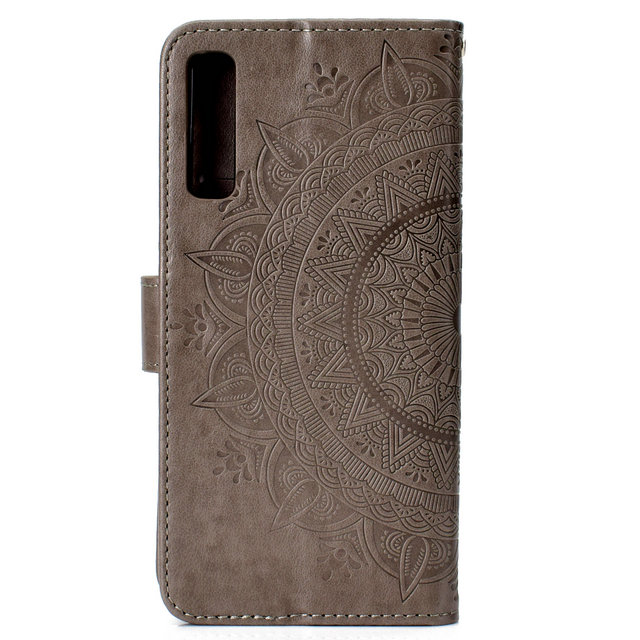 Case Samsung Galaxy A7 (2018) A750 #เคสฝาพับหนัง PU ปั้มลาย Imprint Mandala Flower