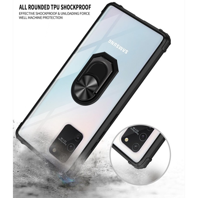 Case Samsung Galaxy S10 Lite #เคสฝาหลังใสขอบทึบ +TPU Hybrid Case มีแหวนสวมนิ้วโลหะ