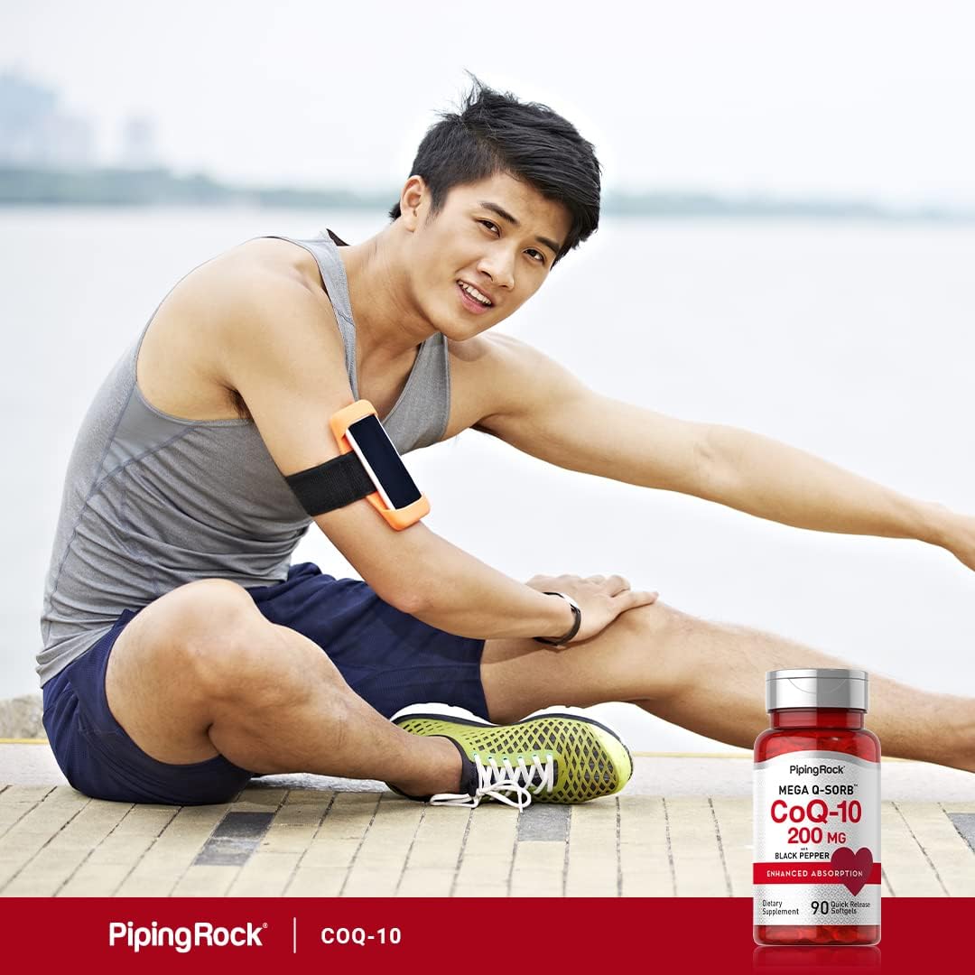 Absorbable CoQ10 โคคิวเทน 200mg + Black Pepper Extract 90 Quick Release Softgels (Piping Rock®) ลดความดัน บำรุงหัวใจ