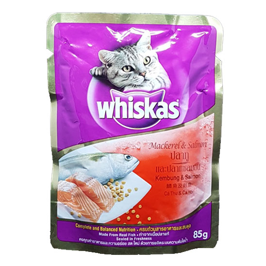 Whiskas(วิสกัส) เปียกซองรสปลาทู+แซลมอล 85g