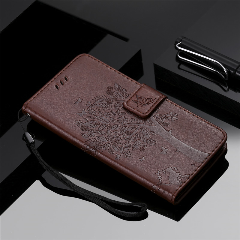 Case iPhone 13 mini#เคสฝาพับหนัง PU พิมพ์ลาย Imprint Cat and Tree Pattern Leather Protection Cover