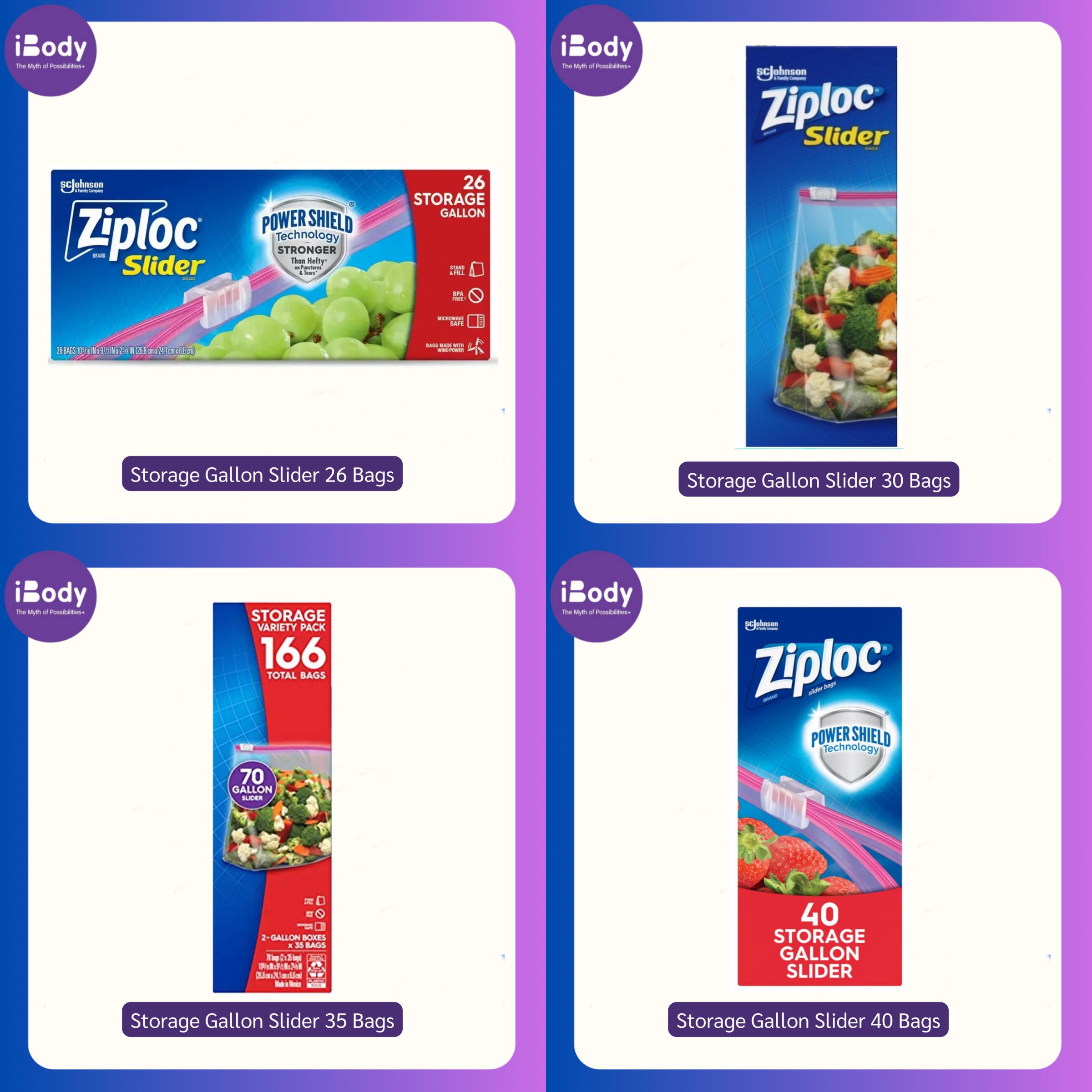 Ziploc® Storage Gallon Slider 26, 30,35,60 Bags ถุงเก็บอาหาร ถุงอเนกประสงค์ Power Shield Technology