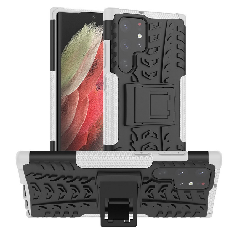 เคส Samsung Galaxy S23 Ultra 5G #เคสฝาหลังกันลื่น Cool Tyre Pattern Kickstand (PC + TPU)