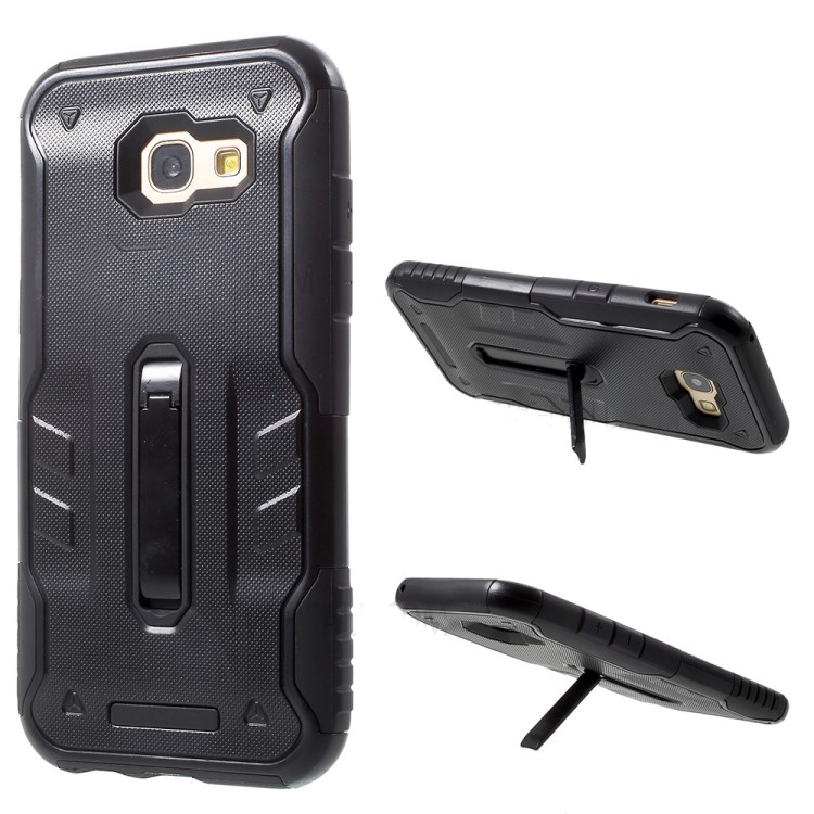 Case Samsung Galaxy A7 2017 #เคสกันกระแทก Plastic + TPU Hybrid มีขาตั้ง #สีดำ พร้อมส่ง
