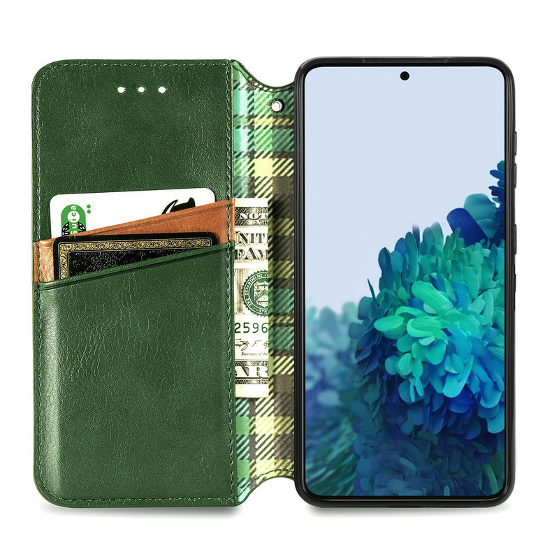 เคส Samsung Galaxy S21 Ultra #เคสฝาพับแบบกระเป๋าสตางค์ Magnetic Flip Wallet Bracket Leather Lattice TPU Phone Case