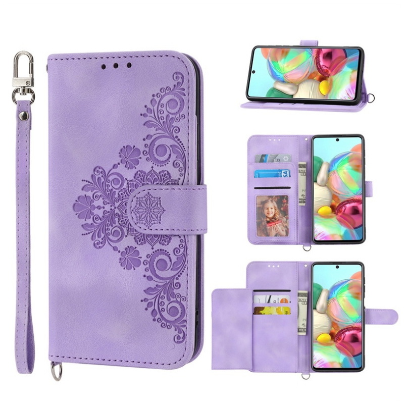 เคส Samsung Galaxy A51 (4G)#เคสฝาพับหนัง PU ลายดอกไม้แบบกระเป๋าสตางค์มีสายคล้อง สายสะพาย สไตล์เรโทร